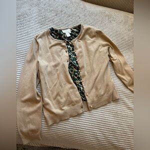 Doncaster Tan Cardigan with Leopard Print
